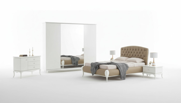 Tweepersoonsbed set Bedframe Compleet slaapkamerbed 6-delig Wit