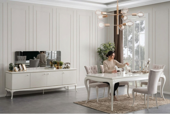Eetgroep Eethoek Eetkamer Eettafel Hout Wit Set 7-delig Dressoir