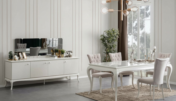 Eetgroep Eethoek Eetkamer Eettafel Hout Wit Set 7-delig Dressoir