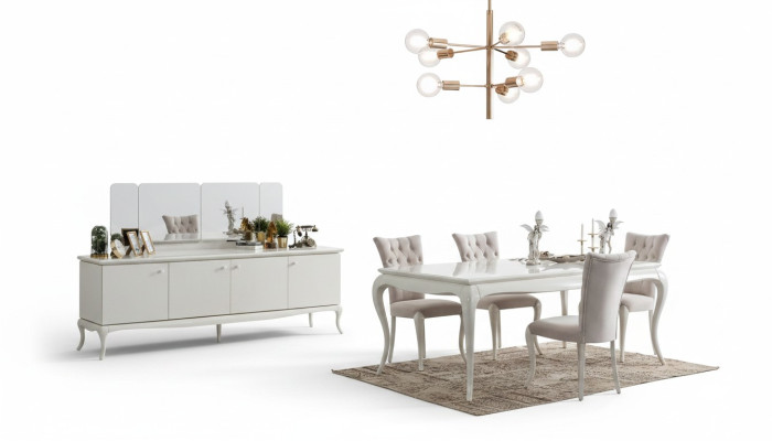 Eetgroep Eethoek Eetkamer Eettafel Hout Wit Set 7-delig Dressoir