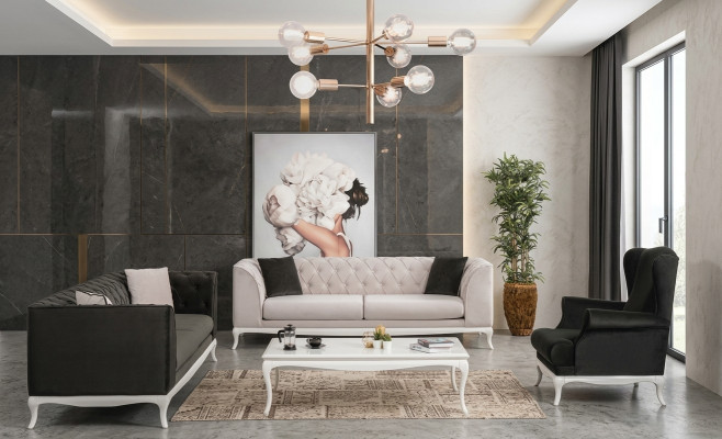Chesterfield Volledige Stoffen Bankstellen Bankstellen Set 4-delig Zwart