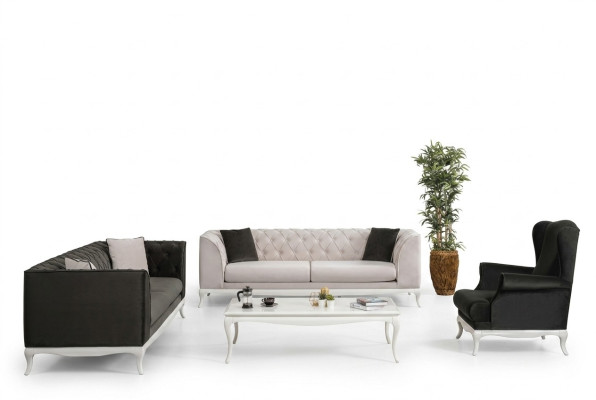 Chesterfield Volledige Stoffen Bankstellen Bankstellen Set 4-delig Zwart