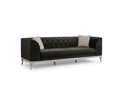 Woonkamer driezits Chesterfield bank bankstel 3-zits zwart stofstoffen sofa.