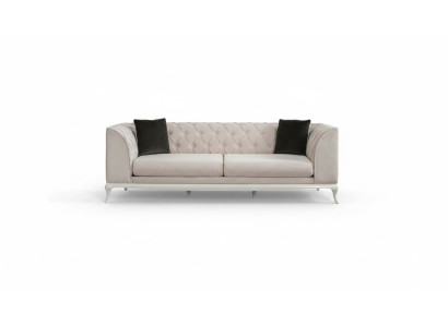 Woonkamer stoffen bankstel met drie zitplaatsen Chesterfield bank bankstel 3-zits beige stof  Woonkamer stoffen bankstel met drie zitplaatsen Chesterfield bank bankstel 3-zits beige stof