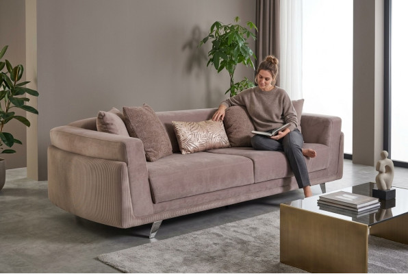 Driepersoons bank met slaapfunctie Bankstel 3-zits Beige stof Stoffen bank