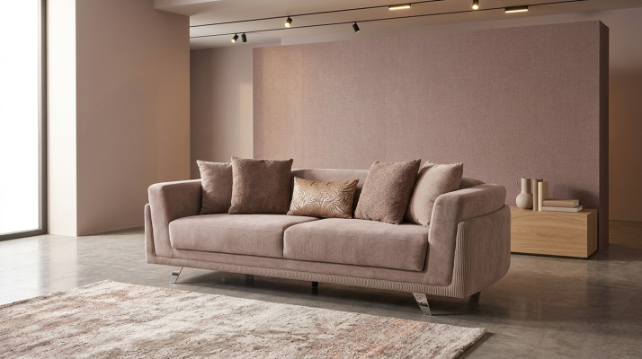 Driepersoons bank met slaapfunctie Bankstel 3-zits Beige stof Stoffen bank