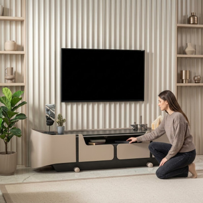 RTV Lowboard TV-standaard woonkamer hout Beige dressoir tafel modern