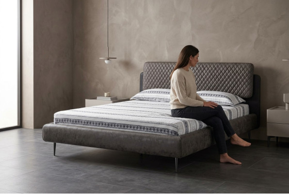 Bedframe Tweepersoonsbed Bedden Bed 180 cm Grijs Stof Modern Slaapplaats