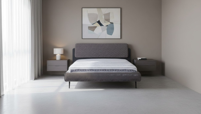 Bedframe Tweepersoonsbed Bedden Bed 180 cm Grijs Stof Modern Slaapplaats
