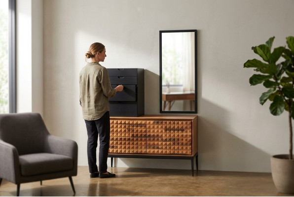 Slaapkamer commode met spiegel Bruin houten aanbouwkast Kommodenset