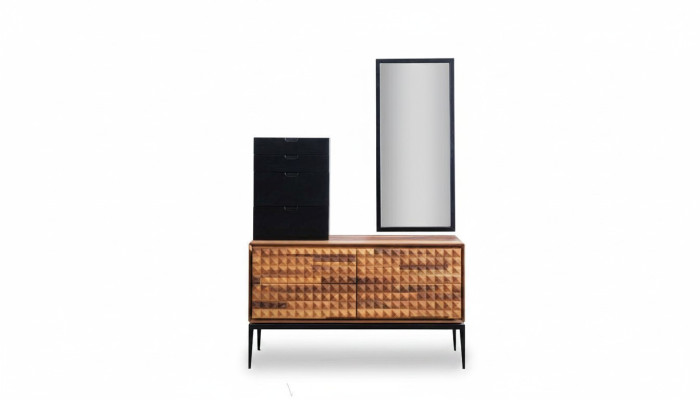 Slaapkamer commode met spiegel Bruin houten aanbouwkast Kommodenset