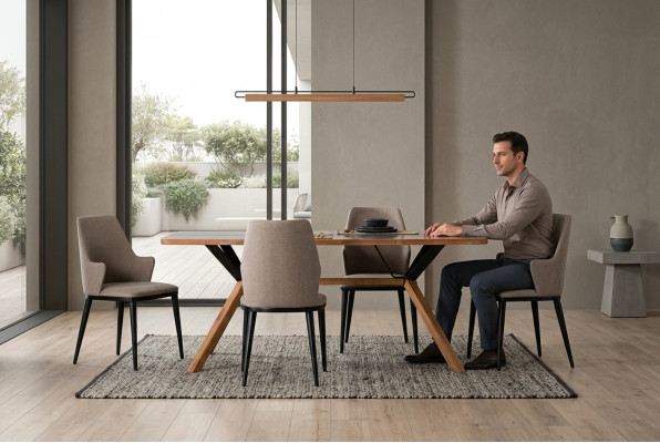 Eethoek tafel set eetkamer eettafel stoelen 5-delig bruin hout