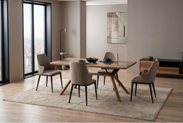 Eethoek tafel set eetkamer eettafel stoelen 5-delig bruin hout