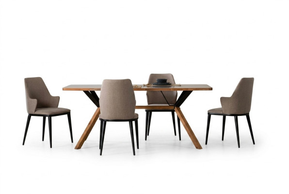 Eethoek tafel set eetkamer eettafel stoelen 5-delig bruin hout