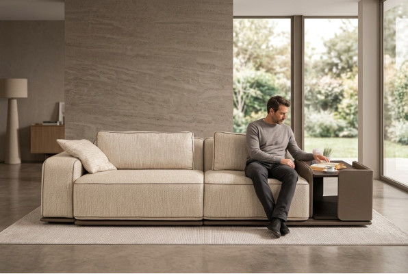 Driepersoonsbank Bank 3-Zits Beige Stof Stoffen Bank Bank Tafel