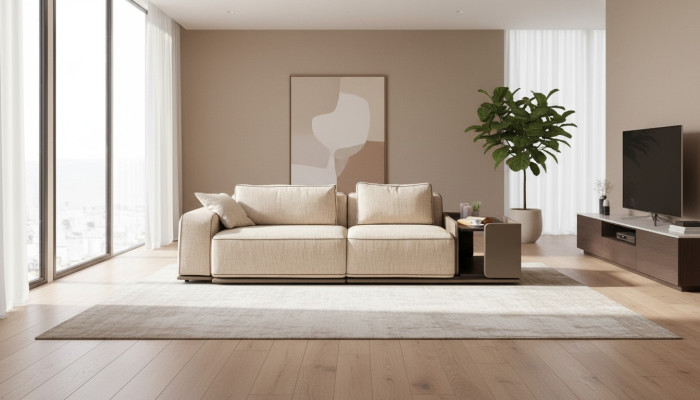 Driepersoonsbank Bank 3-Zits Beige Stof Stoffen Bank Bank Tafel