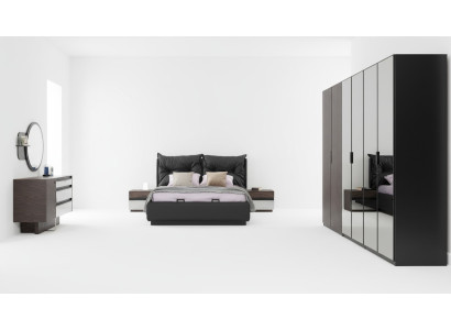 Set Slaapkamer tweepersoonsbed Bed Nachtkastjes Set 6 delig Zwart