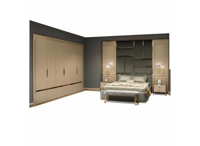 Ontwerpgroep Slaapkamer tweepersoonsbed Bed Nachtkastjes Set 6-delig Beige