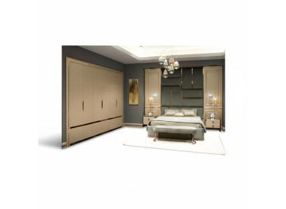 Groep slaapkamermeubelen tweepersoonsbed bed beige modern set 5-delig hout