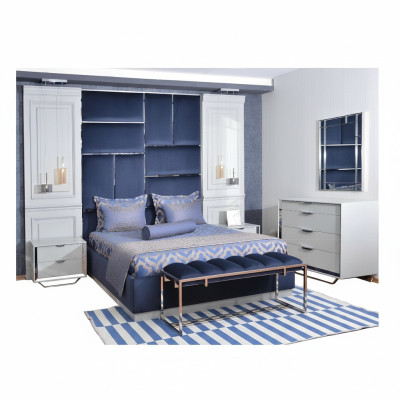 Ontwerp Groeps Slaapkamer Tweepersoonsbed Bed Nachtkastjes Set 7-delig Blauw