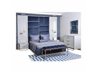 Ontwerp Groeps Slaapkamer Tweepersoonsbed Bed Nachtkastjes Set 7-delig Blauw