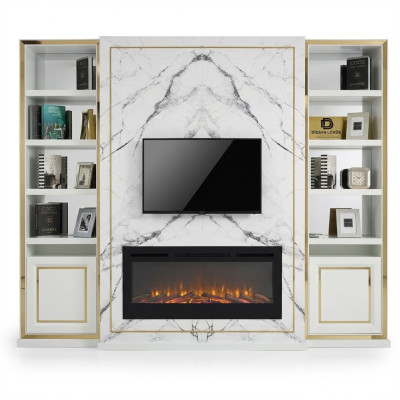 Woonwand RTV Lowboard TV-standaard Wit Luxe Goud Vittinen Hout Modern