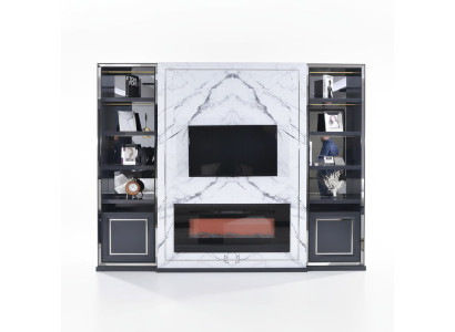 Luxe woonwand RTV laag TV-standaard grijs zilver Vittine hout Modern