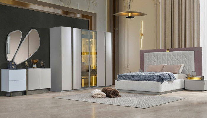 Complete slaapkamermeubels Tweepersoonsbed Bed Wit Luxe Set 7-delig Hout