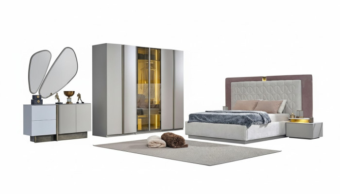 Complete slaapkamermeubels Tweepersoonsbed Bed Wit Luxe Set 7-delig Hout