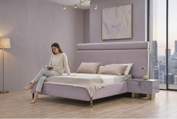 Tweepersoonsbed Complete slaapkamermeubels Bed Roze Luxe set 3-delig Hout