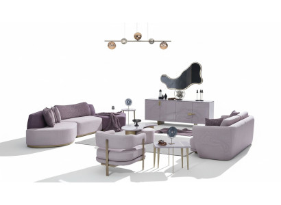 Bankstel Grote woonlandschap Roze stoffen bankstellen Modern Set 7-delig