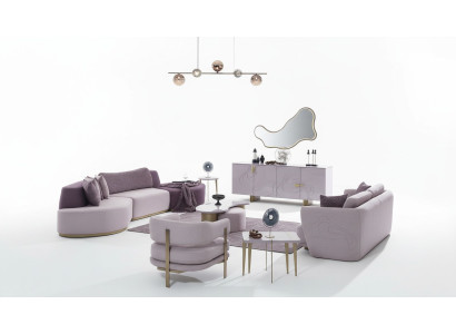 Woonlandschap Bankstel Grote Roze Stoffenbanken Modern Set 5-delig Bank