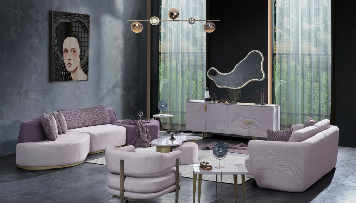 Stoffen bankstellen Bankstel Grote woonlandschap Roze Set 3-dlg Bank Modern