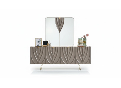 Dressoir set buffet met spiegel eetkamer hout bruin kast