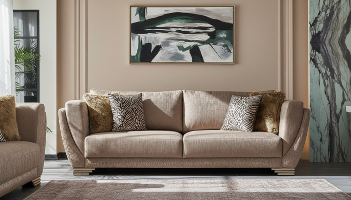 Luxe driezitsbank bank 3-zits bruin stof stoffen bankstel
