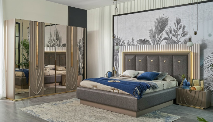 Complete slaapkamermeubels Tweepersoonsbed Bed Bruin Set 4-delig Nachtkastjes