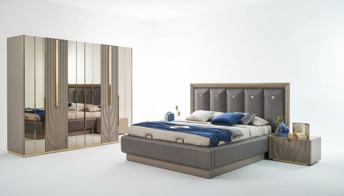 Complete slaapkamermeubels Tweepersoonsbed Bed Bruin Set 4-delig Nachtkastjes