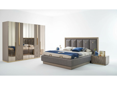 Complete slaapkamermeubels Tweepersoonsbed Bed Bruin Set 4-delig Nachtkastjes