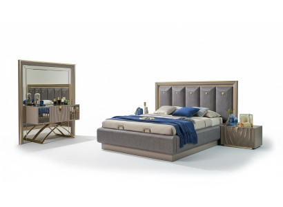 Slaapkamer set, tweepersoons bed, bruin, set van 4 stuks, console tafel, nieuw.