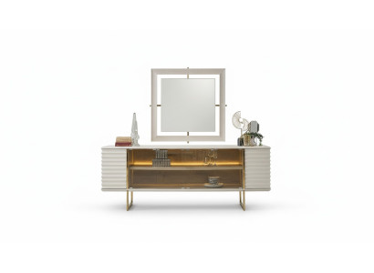 Dressoir set Sideboard met spiegel Eetkamer Hout Beige Commode