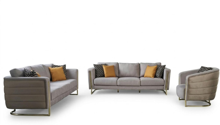 Bankstel Stoffen bankstel Bankstel gestoffeerde bank Grijs Modern Set 3-delig