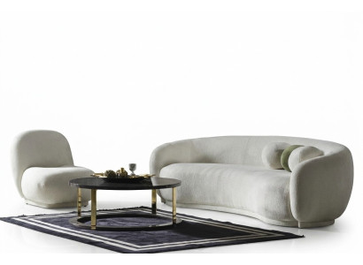 Sofaset, textielbankstel, wit gestoffeerde moderne bankstel, set van 2 banken