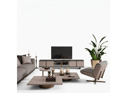 Woonkamerset Fauteuil RTV Lowboard Salontafels Hout Beige 6-dlg