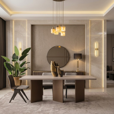 Eetkamer Eetgroep Eetkamermeubilair Eettafel Eethoek 9-delige Houten Beige