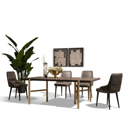 Eettafel Eettafel Tafel Eetkamer Hout Bruin Modern Goud Design