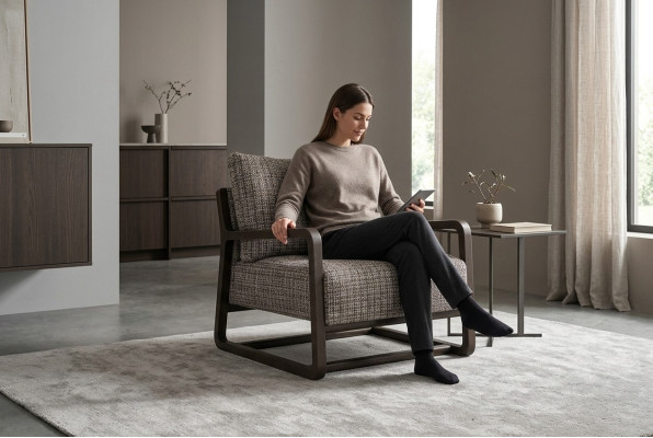 Fauteuil éénzitter stoel Grijs Hout Woonkamer Tv-fauteuil Relaxfauteuil
