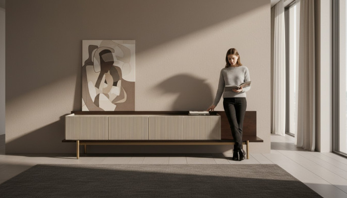 Sideboard RTV Lowboard TV Stand Tafel Woonkamer Hout Beige Modern