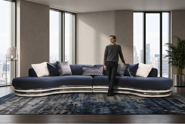 Bank Bankstel met 5 zitplaatsen Grote stoffen bank Blauw modern design