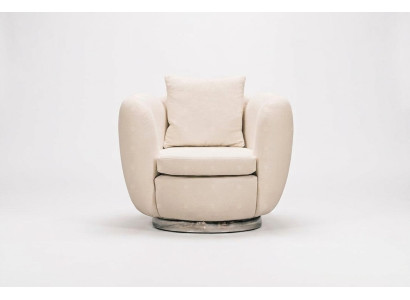 Moderne fauteuil, een zitter, witte stof, woonkamer, relaxfauteuil.