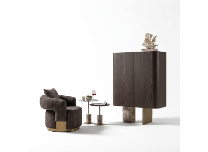Woonkamer Complete fauteuils Bijzettafels 4-delig Stof Bruin Houten bar